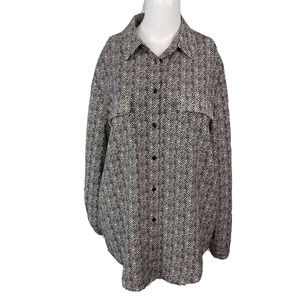 Madison Shirt Womens Sz L‎ Black White Long Sleeve Button Up Pocket Blouse